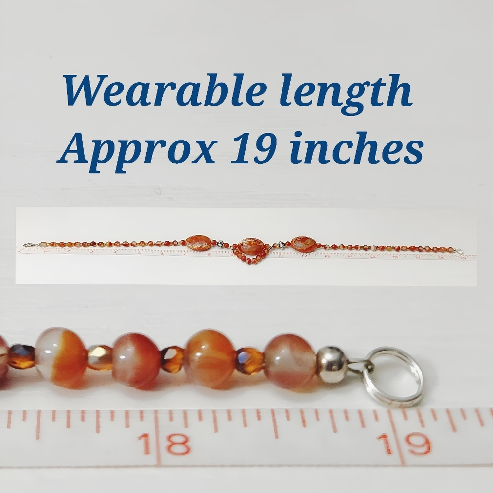 Vintage Sterling Silver Faceted Red Fire Agate Statement Necklace 19" - Picture 6 of 12